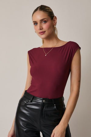 Burgundy Boat Neck Bodysuit