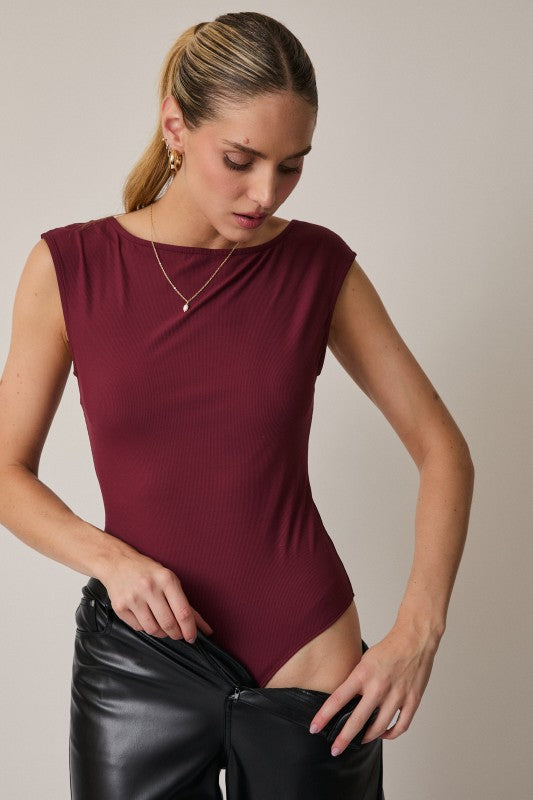 Burgundy Boat Neck Bodysuit