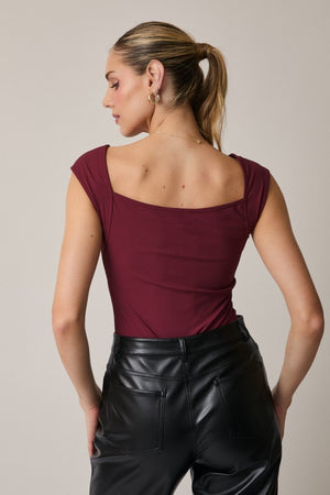 Burgundy Boat Neck Bodysuit