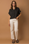 Black Satin Button Up Blouse