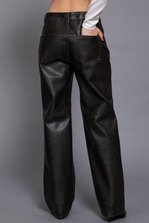 Black Washed Leather Pants