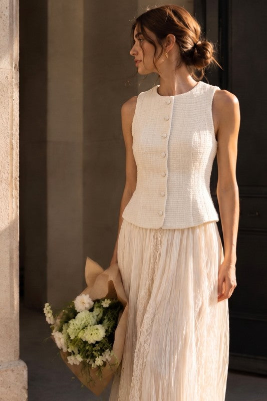 Off White Tweed Vest – Cheekie Boutique