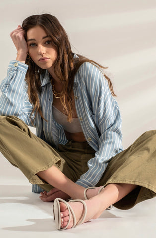 Chambray Striped Oversized Top - Shacket