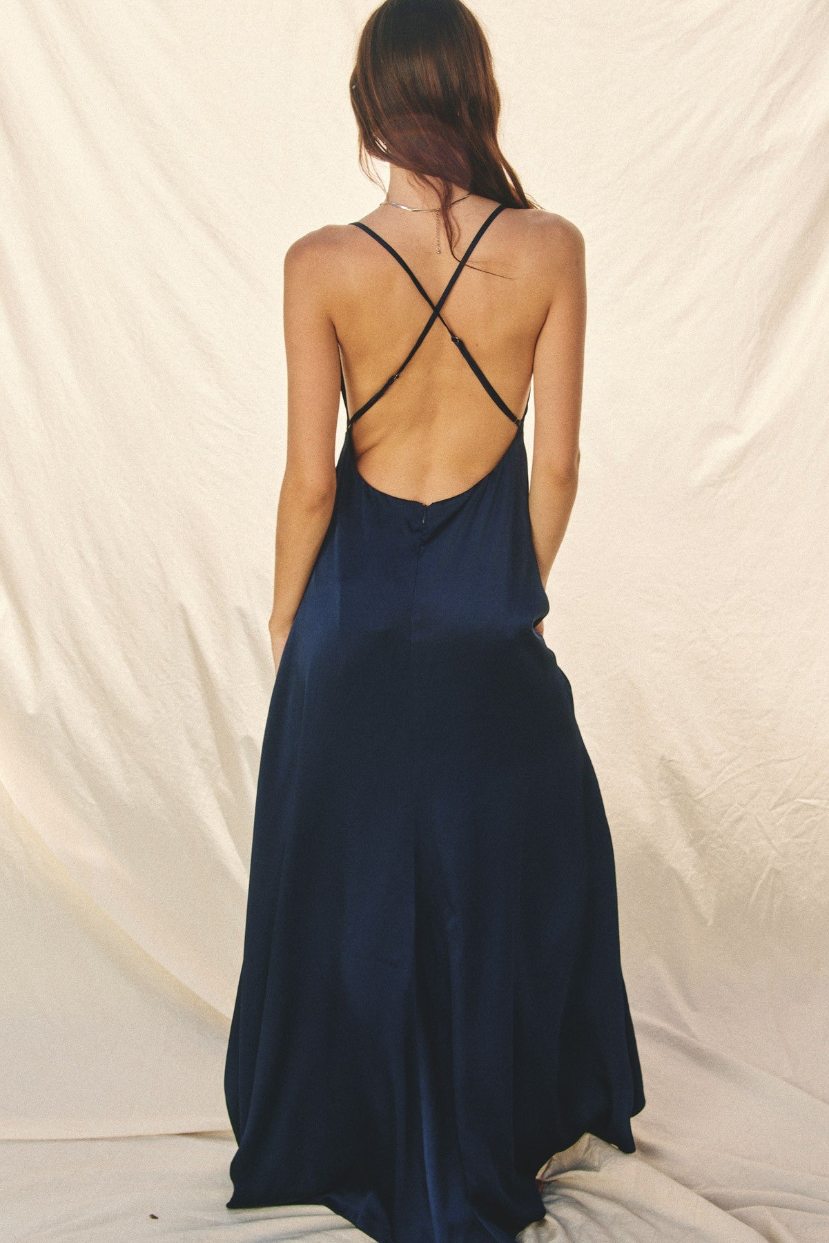 Deep Sapphire Satin Maxi Dress