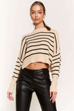 Beige Beauty Striped Cropped Sweater