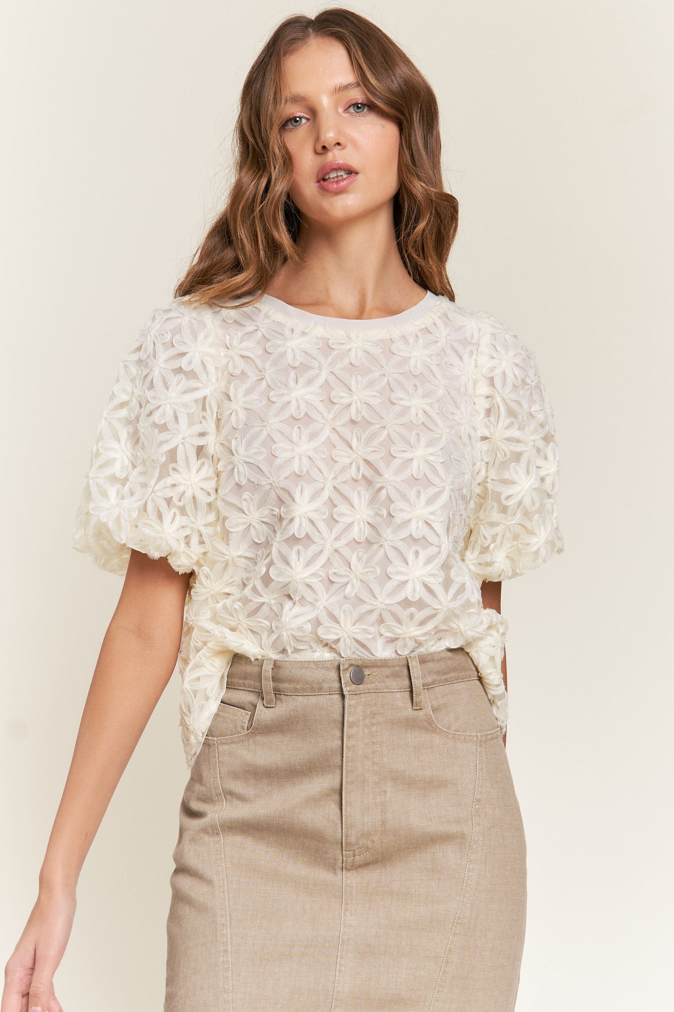 Ivory Floral Appliqué Blouse