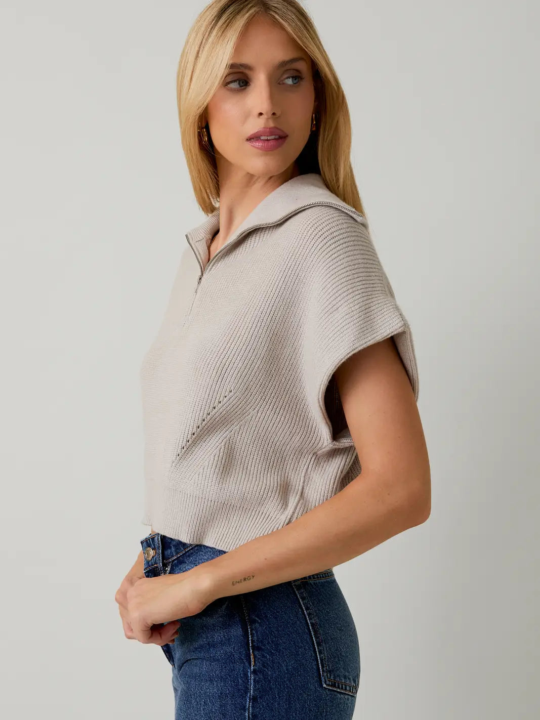 Drop Shoulder Half Zip Sweater
