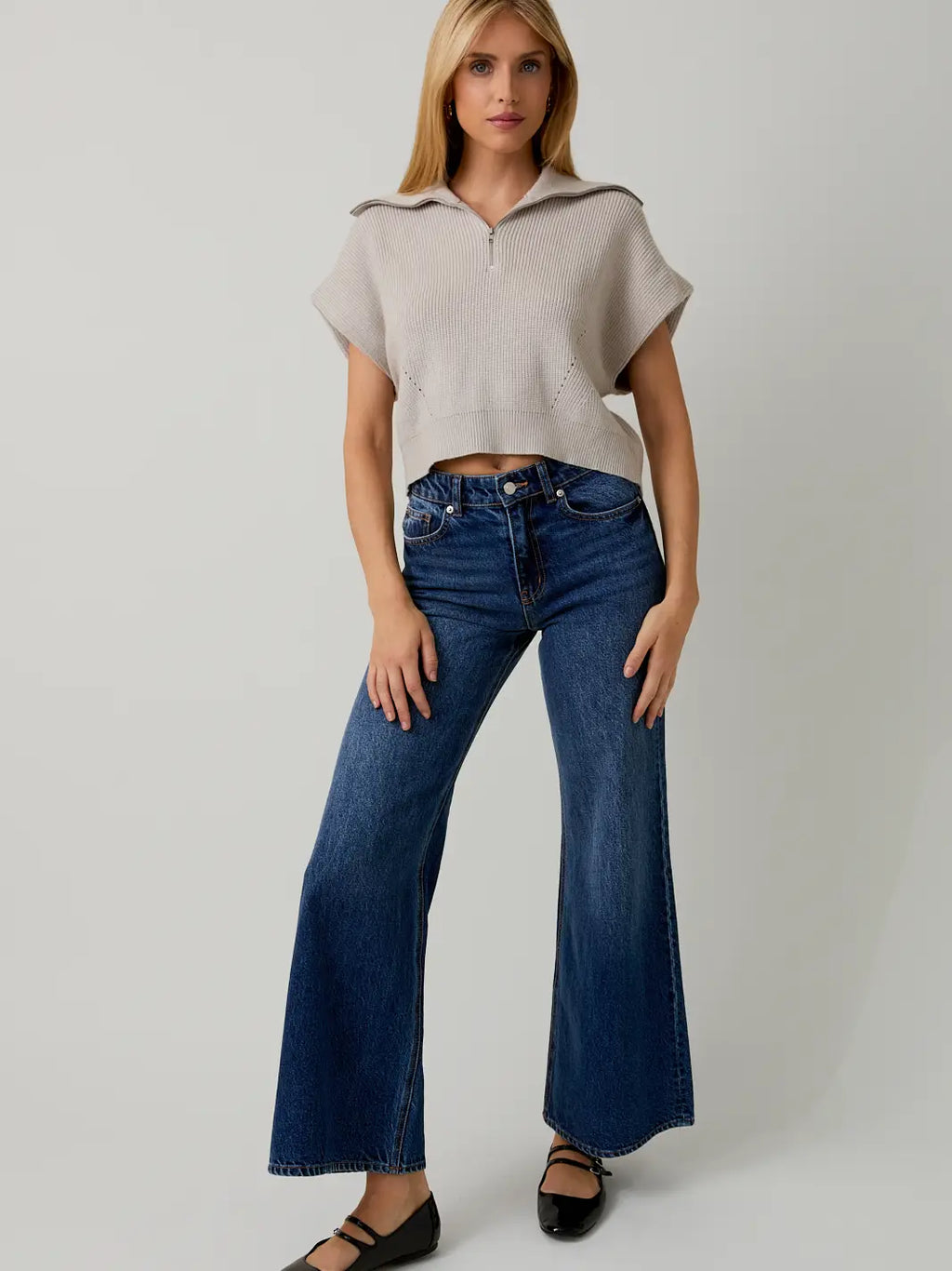 Drop Shoulder Half Zip Sweater