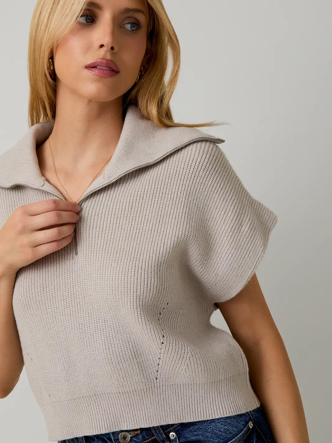 Drop Shoulder Half Zip Sweater