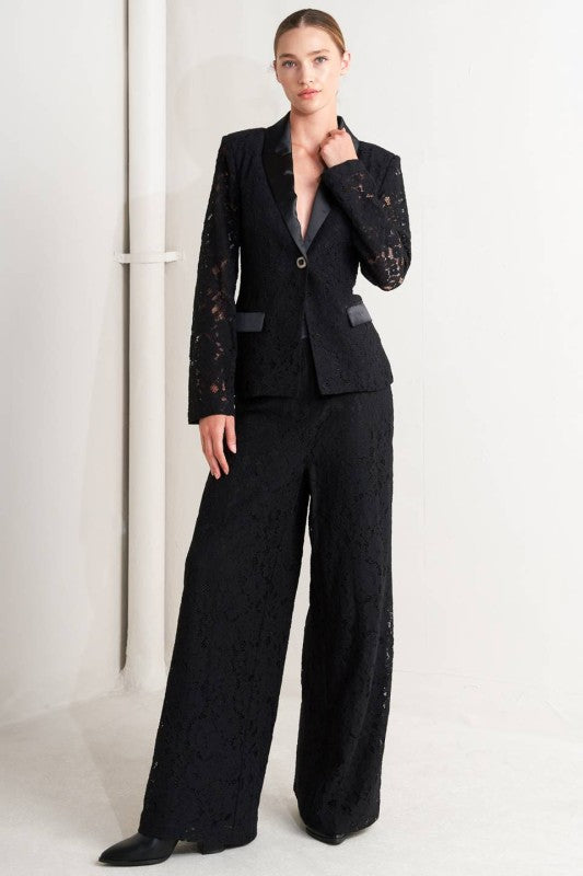 Black Lace Satin Blazer