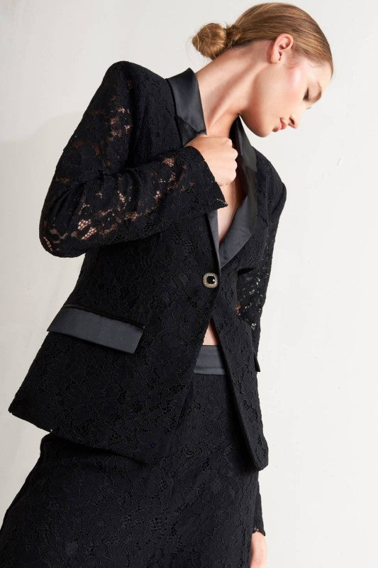 Black Lace Satin Blazer