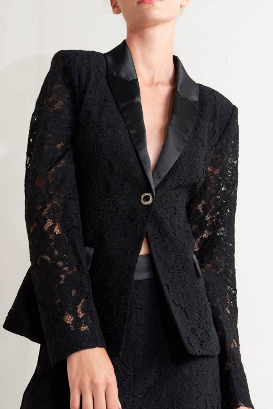 Black Lace Satin Blazer
