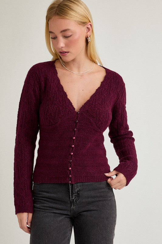 Burgundy Pearl Button Cardigan