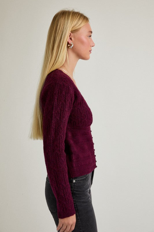 Burgundy Pearl Button Cardigan