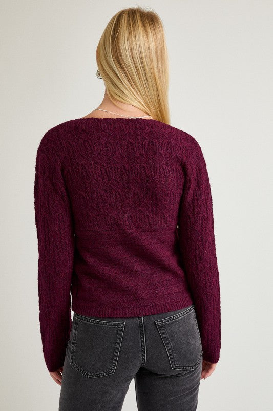 Burgundy Pearl Button Cardigan