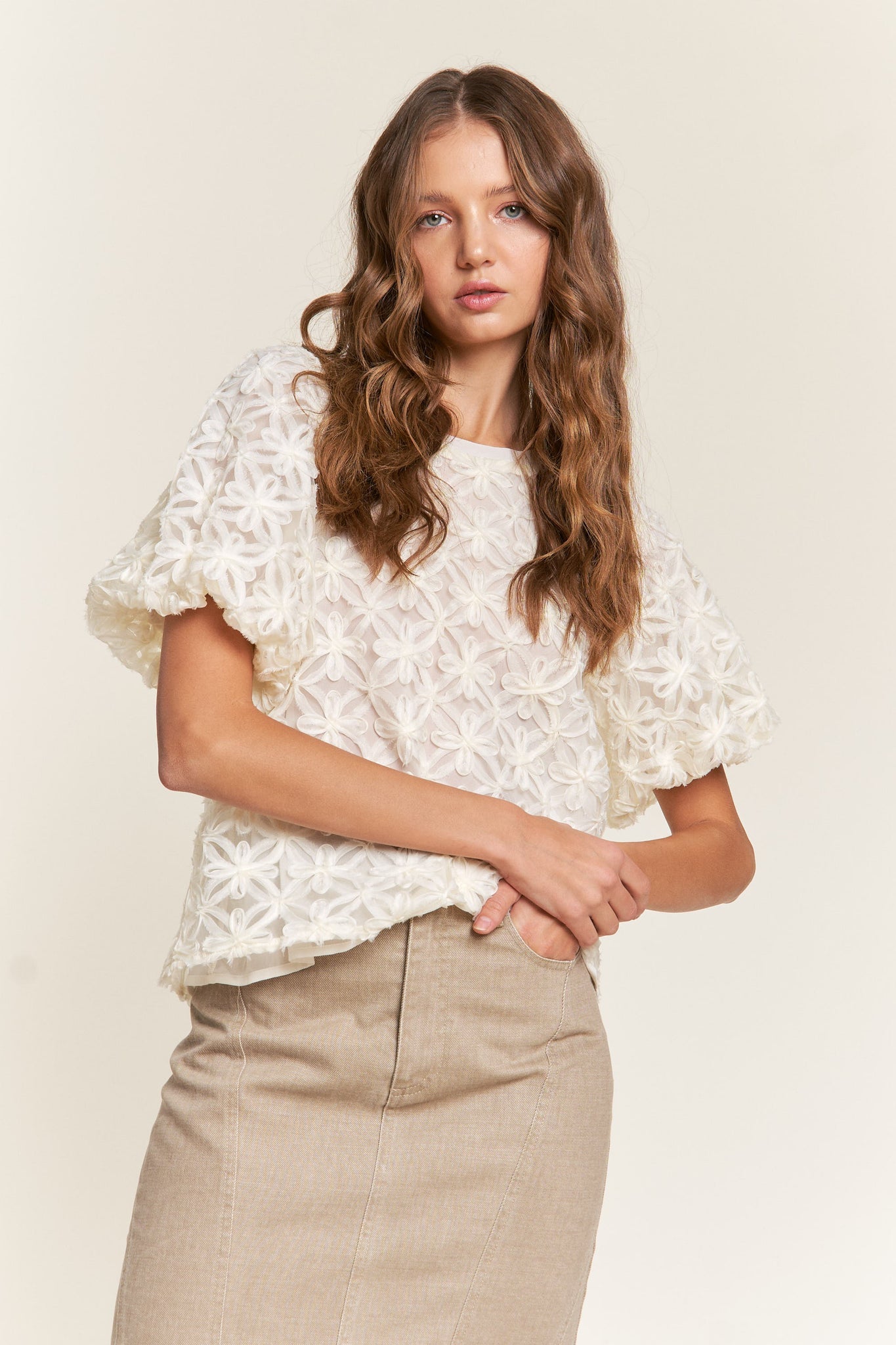 Ivory Floral Appliqué Blouse