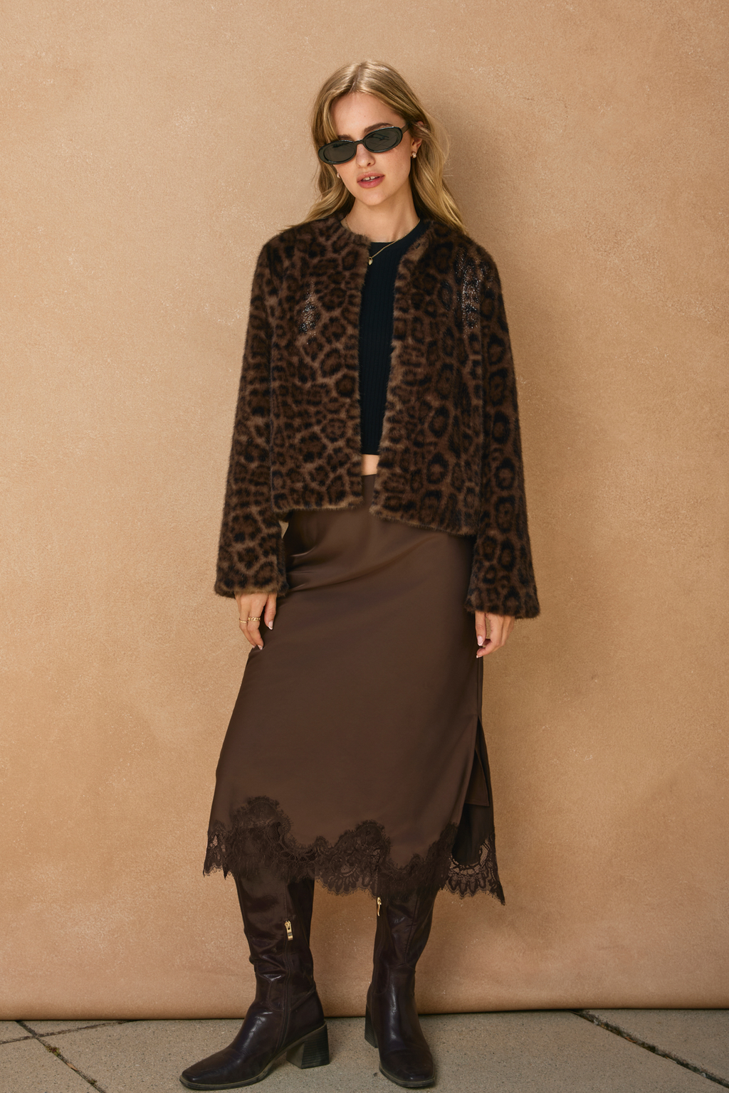 Silk Lace Maxi Skirt - Chocolate
