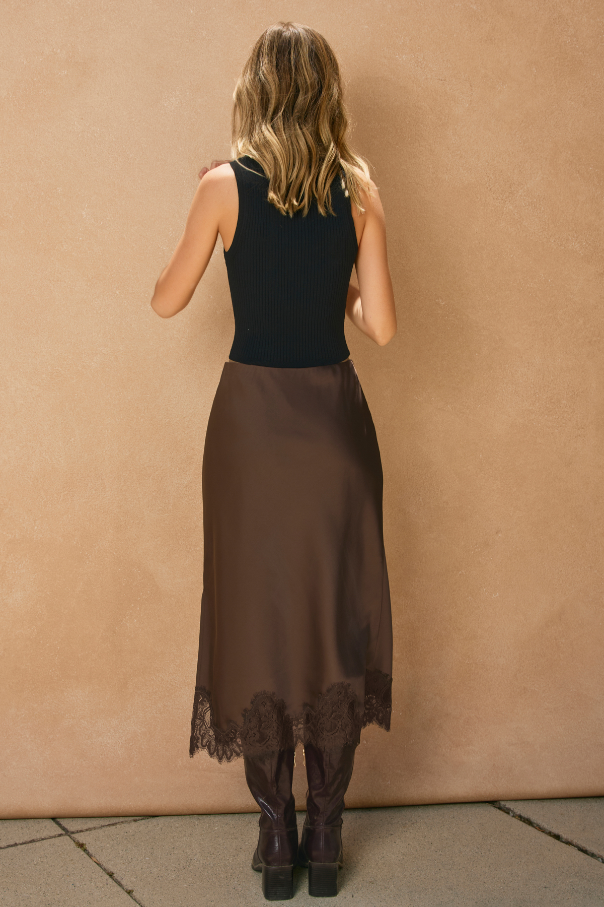 Silk Lace Maxi Skirt - Chocolate