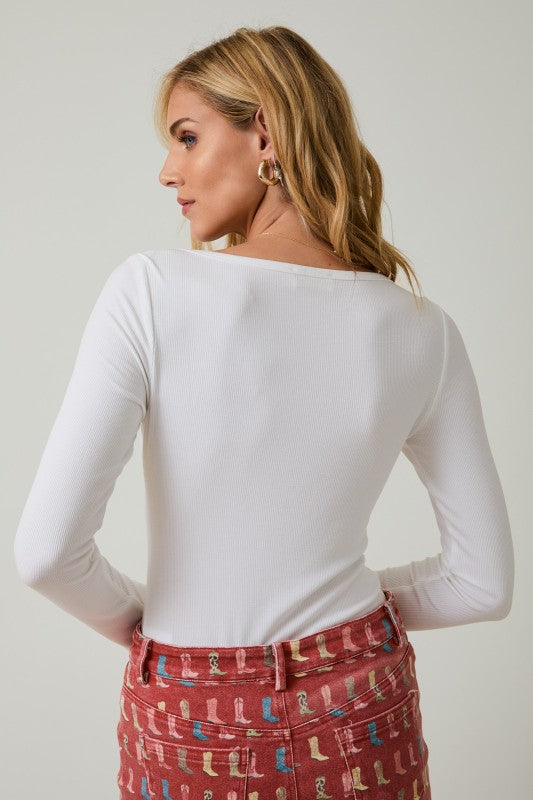 White Boat Neck Bodysuit