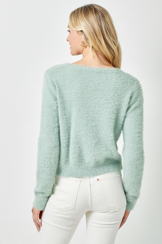 Sage Fuzzy Cardigan