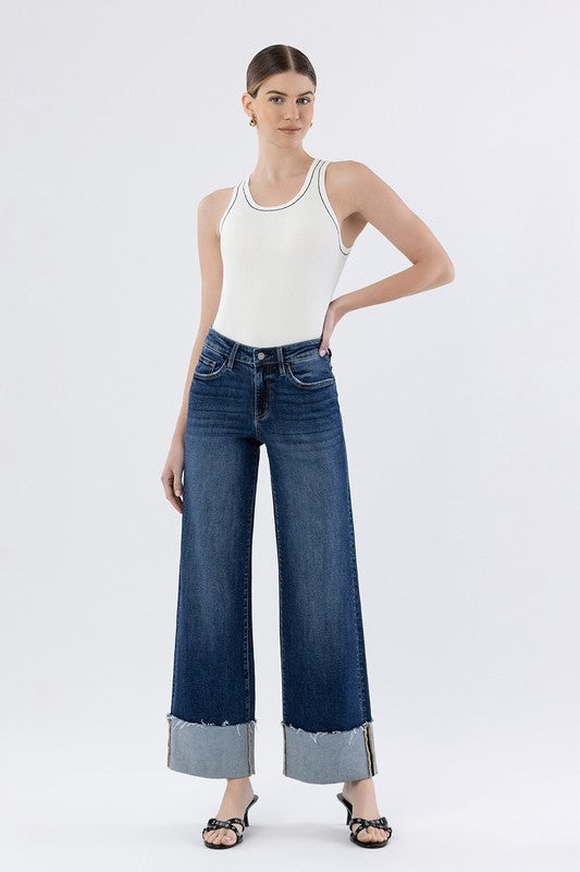 Cosmos High Rise Cuffed Wide Leg Jeans