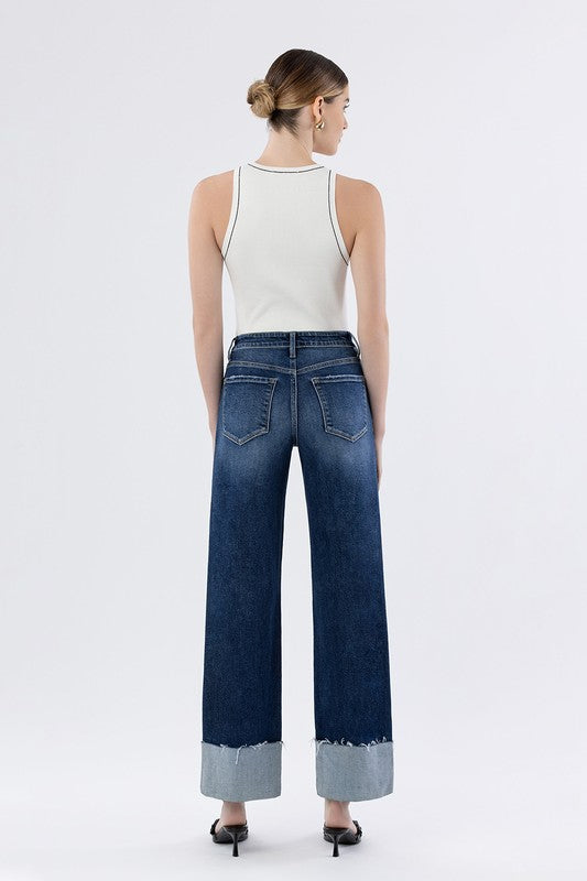 Cosmos High Rise Cuffed Wide Leg Jeans