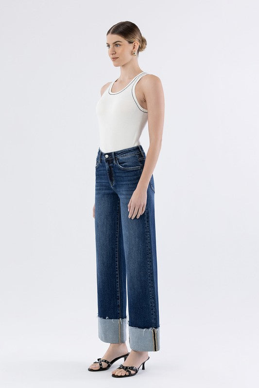 Cosmos High Rise Cuffed Wide Leg Jeans