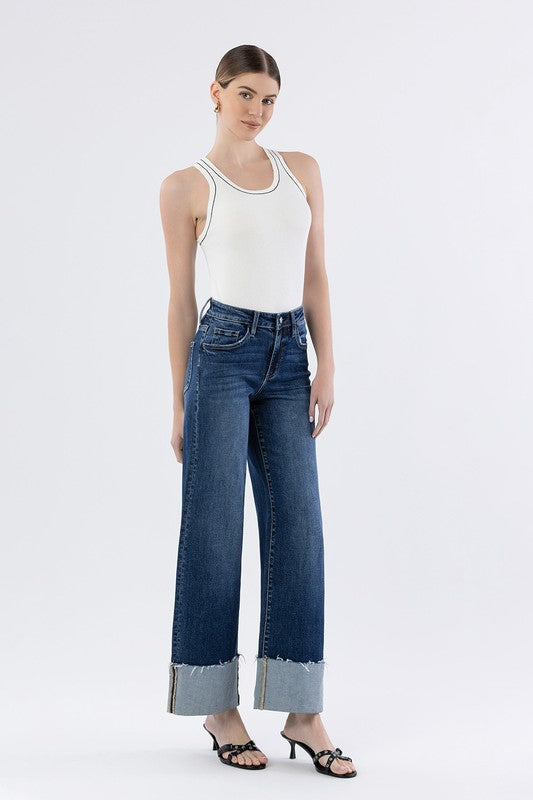 Cosmos High Rise Cuffed Wide Leg Jeans