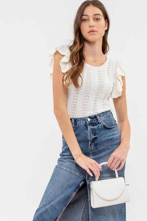 Ivory Ruffled Back Bow Top