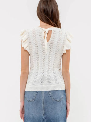 Ivory Ruffled Back Bow Top