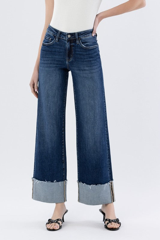 Cosmos High Rise Cuffed Wide Leg Jeans