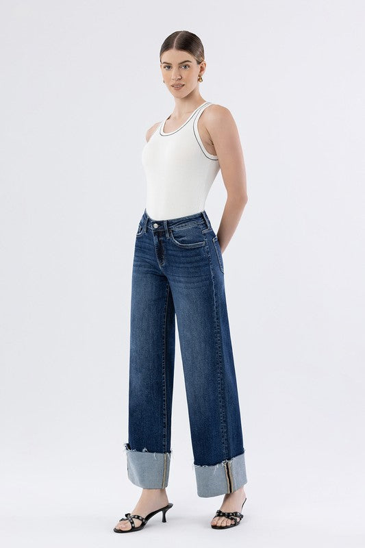 Cosmos High Rise Cuffed Wide Leg Jeans