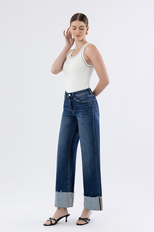 Cosmos High Rise Cuffed Wide Leg Jeans