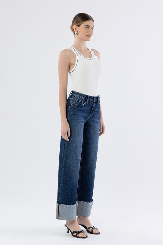 Cosmos High Rise Cuffed Wide Leg Jeans