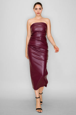 Burgundy Leather Tube Dress  Cheekie Boutique