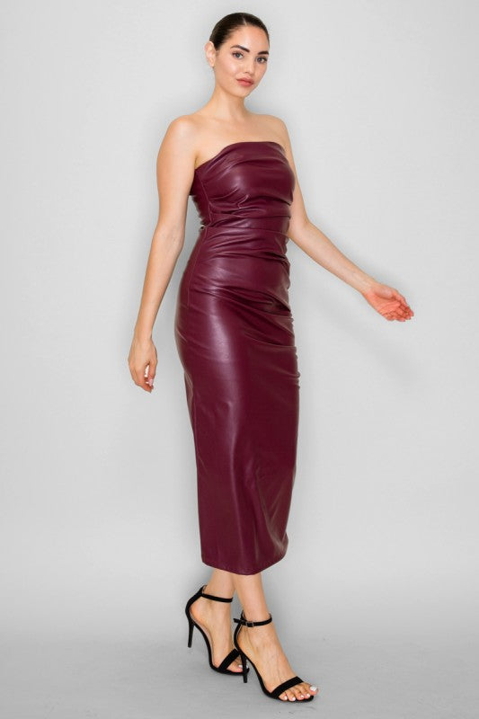 Burgundy Leather Tube Dress  Cheekie Boutique