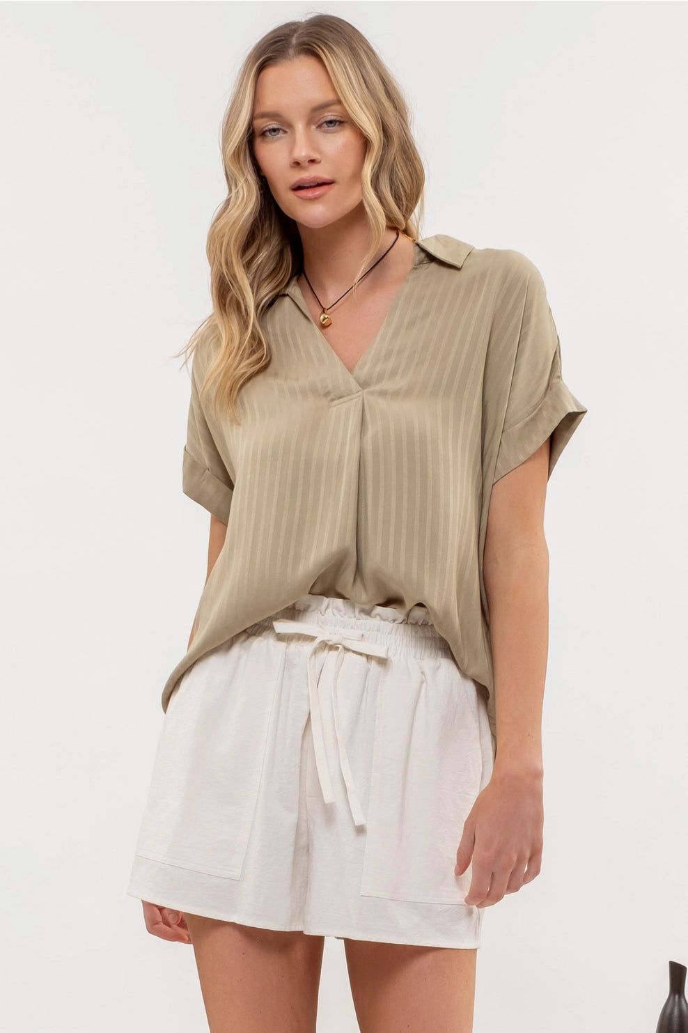 Olive Striped Collared Blouse