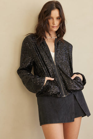 Black Sequins Bomber Jacket