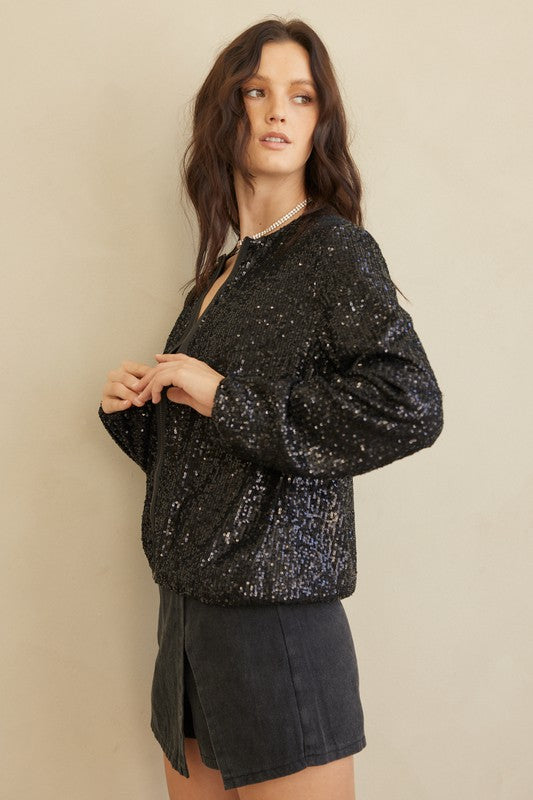 Black Sequins Bomber Jacket