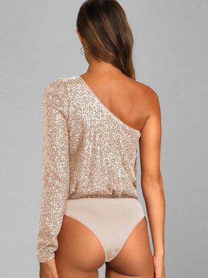 One Sleeve Sequin Bodysuit