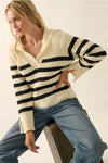 Oversized Slit Cuff Striped Sweater