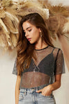 Black Rhinestone Mesh Top