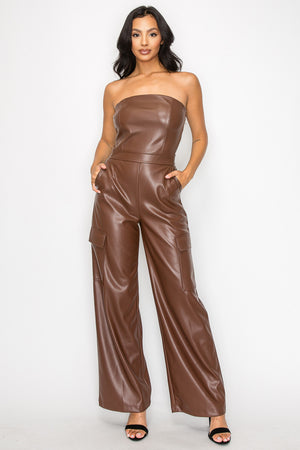 Leather Strapless Jumpsuit