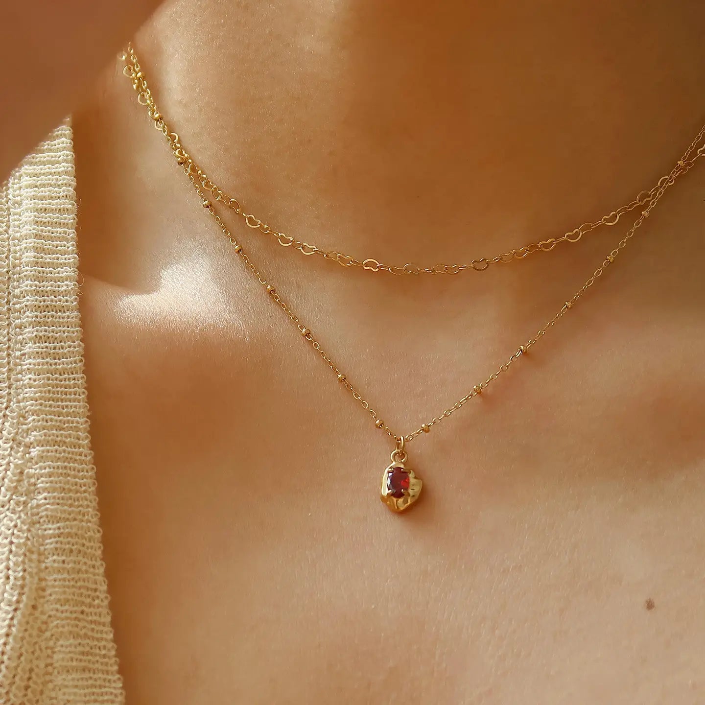 Garnet 18K Gold Necklace