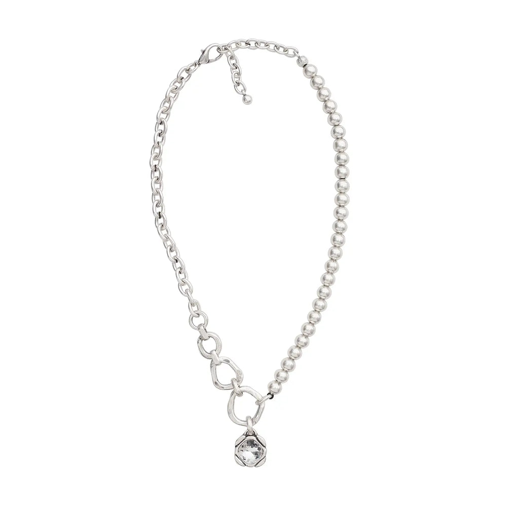 Pewter Rose Crystal Necklace