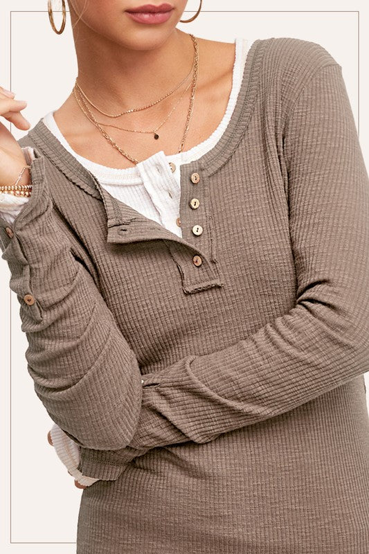 Mocha Henley Button Sleeves