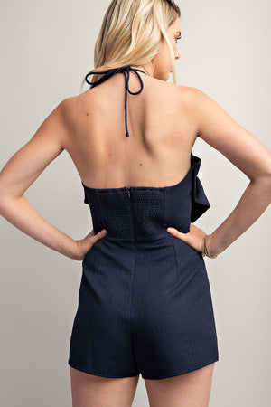 Navy Bow Romper