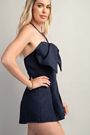 Navy Bow Romper