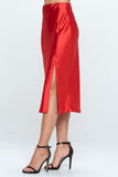 Red Satin Midi Skirt