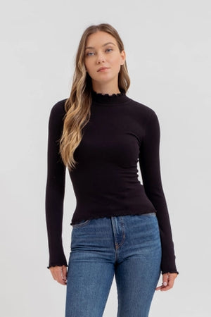 Black Lettuce Trim Long Sleeve